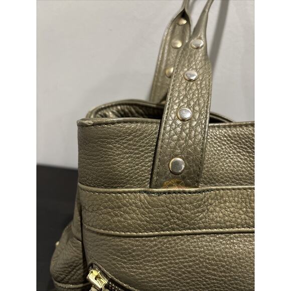 BOTKIER Trigger XL Satchel BIG Shoulder Bag Gold Metallic LEATHER Preowned READ - Picture 13 of 16